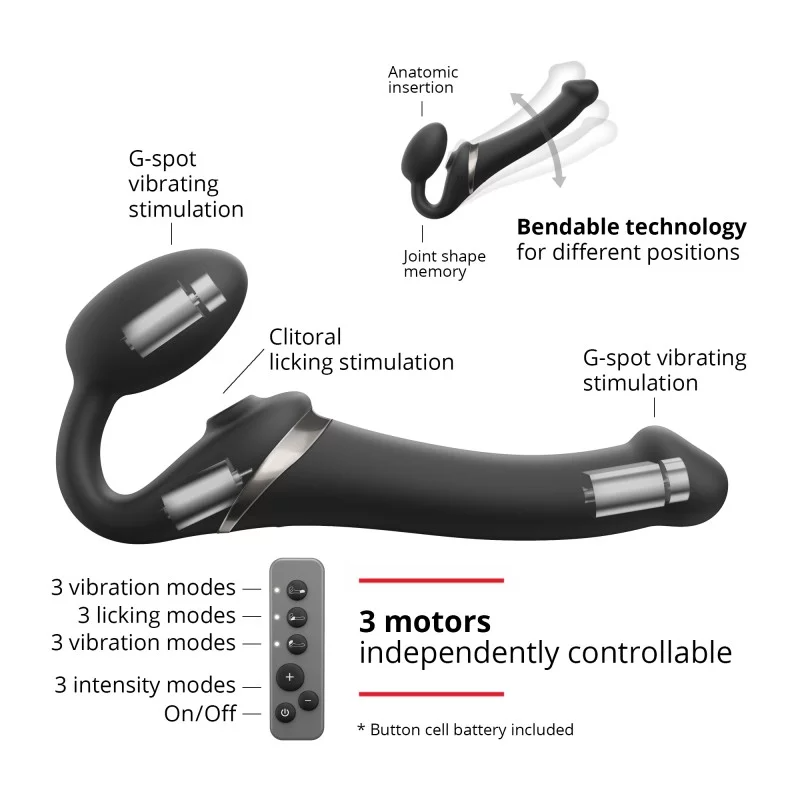 Multi Orgasm Bendable Strap-On - M - Black - Image 5